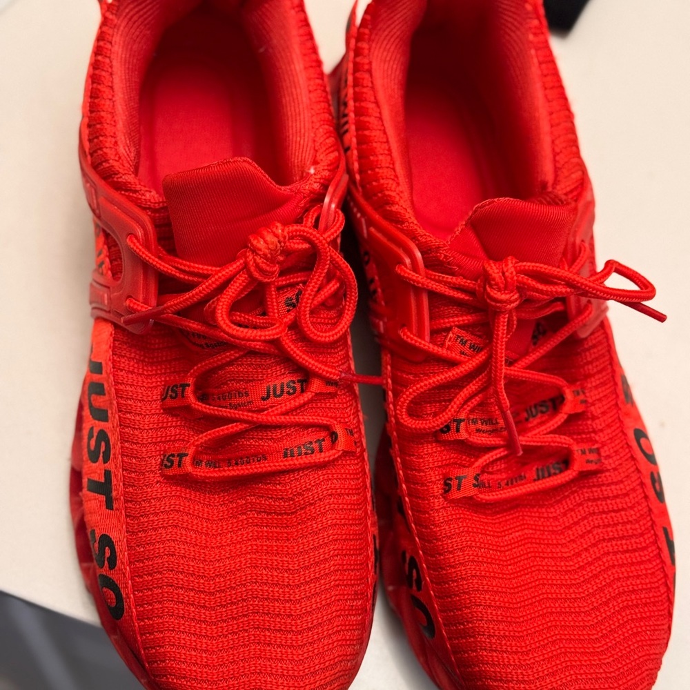 Red Women's Athletic Sneakers - "Just" Graphic